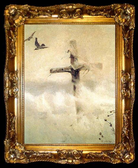 framed  Jozef Chelmonski Cross in blizzard., ta009-2